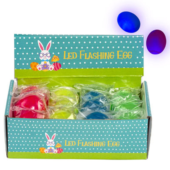 FLASHING LED LIGHT-UP EGG IN 12PC PDQ 4AST COLOR EGGS EA WRAPPED W/EASTER LABEL