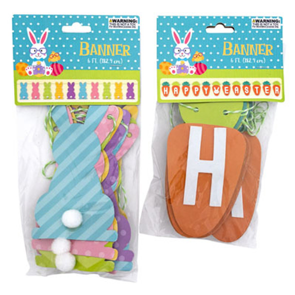 BANNER EASTER 6FT 2ASST BUNNY/CARROT W/TIP ON ACCENTS EASTER PBH BANNER EASTER 6FT 2ASST BUNNY/CARROT W/TIP ON ACCENTS EASTER PBH