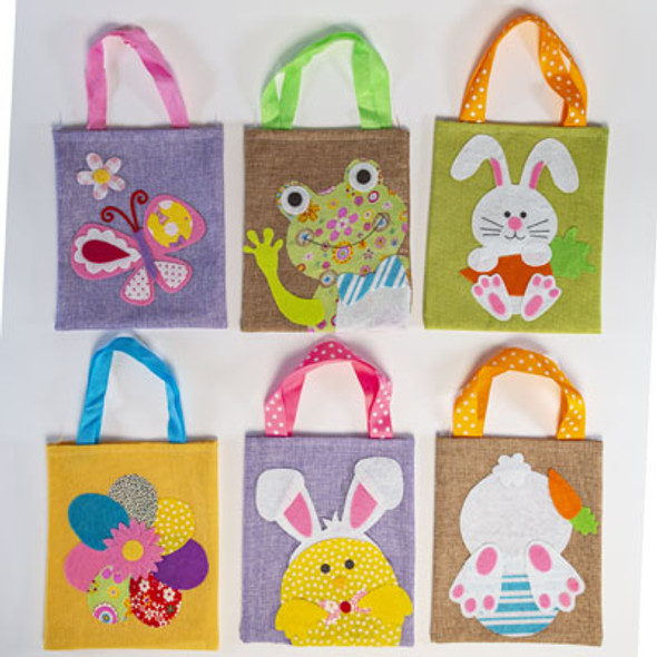 TREAT BAG EASTER/SPRING 6AST BURLAP 7.5L X 9H/RIBBON HANDLE EASTER HT TREAT BAG EASTER/SPRING 6AST BURLAP 7.5L X 9H/RIBBON HANDLE EASTER HT