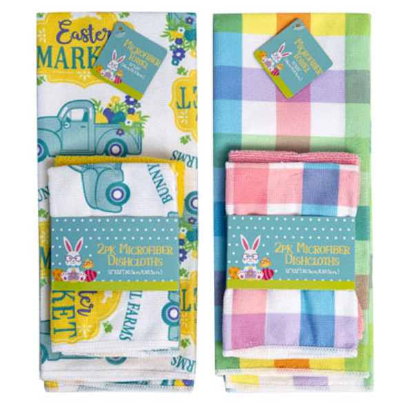 KITCHEN TEXTILES EASTER/SPRING PRINT 2ASST 2PK DISHCLOTH/1 TOWEL JHOOK/HT WRAP CARD KITCHEN TEXTILES EASTER/SPRING PRINT 2ASST 2PK DISHCLOTH/1 TOWEL JHOOK/HT WRAP CARD
