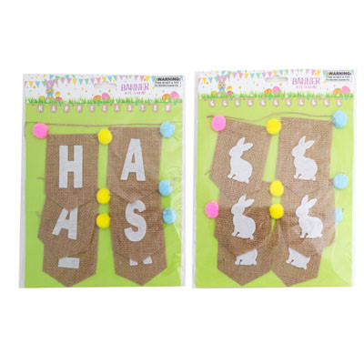 EASTER BANNER 10FT BURLAP FLAGS 2AST W/POMPOMS PB/INSERT