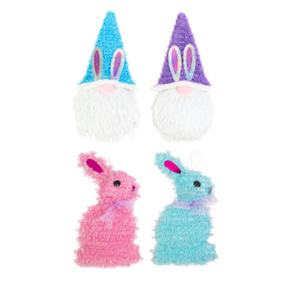 EASTER TINSEL DECOR 4AST GNOME/BUNNY EASTER TINSEL DECOR 4AST GNOME/BUNNY