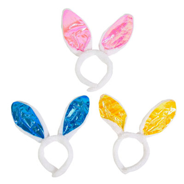 BUNNY EAR HEADBAND 3AST SHINY YELLOW/PINK/BLUE HEADER/STOCKLOT BUNNY EAR HEADBAND 3AST SHINY YELLOW/PINK/BLUE HEADER/STOCKLOT