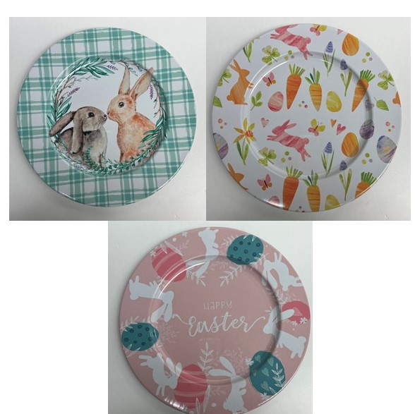 EASTER TIN PLATE SERVING TRAY 13IN 3AST UPC LABEL