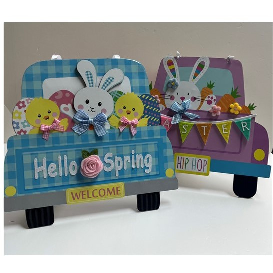 MDF 2-N-1 EASEL BACK EASTER PLAQUE HANG/TABLE DECOR 4AST 12.5X11.5IN COMPLY LABEL