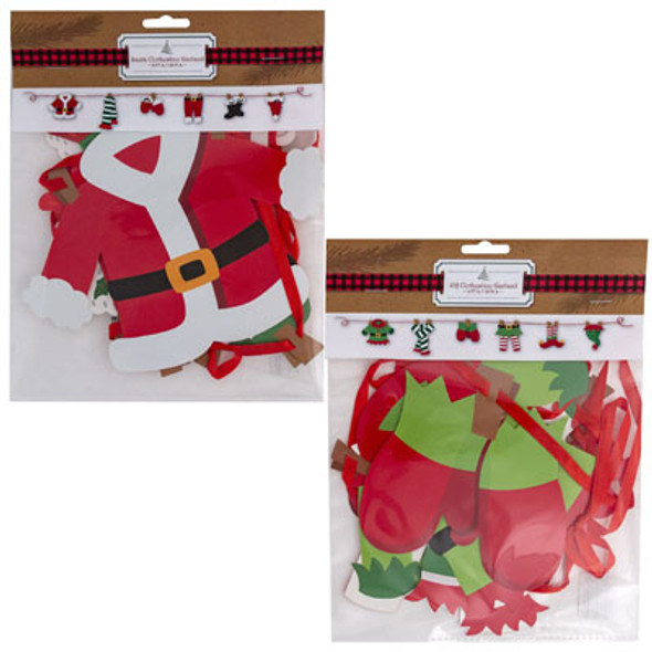 GARLAND SANTA/ELF CLOTHES LINE 6FT PAPER 2AST XMAS PBH