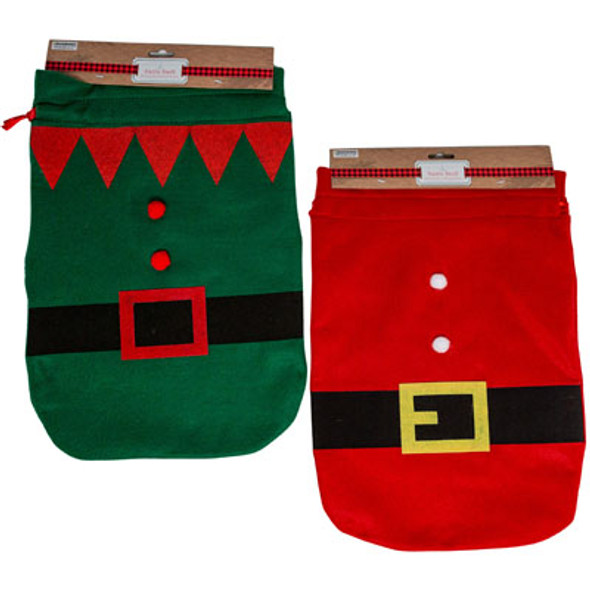SANTA/ELF SACK FELT 11 X 16IN 2AST W/POMPOMS XMAS HEADER SANTA/ELF SACK FELT 11 X 16IN 2AST W/POMPOMS XMAS HEADER
