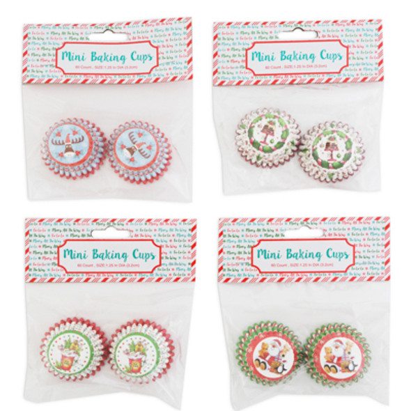 BAKING CUP MINI 1.25IN CHRISTMAS 60CT 4ST DESIGNS/12PC MDSGSTRIP XMAS PBH
