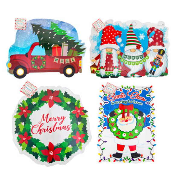 WINDOW DECOR CHRISTMAS CLEAR W/GEL ADHESIVE 4AST APPRX 15.25X20.5IN XMAS HT