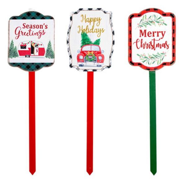 YARD STAKE CHRISTMAS MDF 22IN 3AST W/GLITTER UPC/COMPLY LABEL & PLASTIC HOOK YARD STAKE CHRISTMAS MDF 22IN 3AST W/GLITTER UPC/COMPLY LABEL & PLASTIC HOOK
