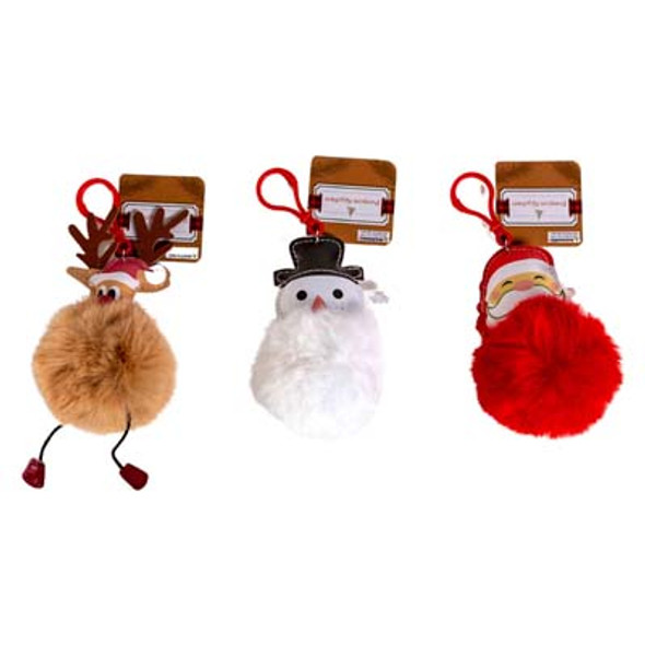 POMPOM CHRISTMAS CHARACTER 3AST W/PLASTIC CLIP 3.15IN XMAS HT SNOWMAN/SANTA/REINDEER POMPOM CHRISTMAS CHARACTER 3AST W/PLASTIC CLIP 3.15IN XMAS HT SNOWMAN/SANTA/REINDEER