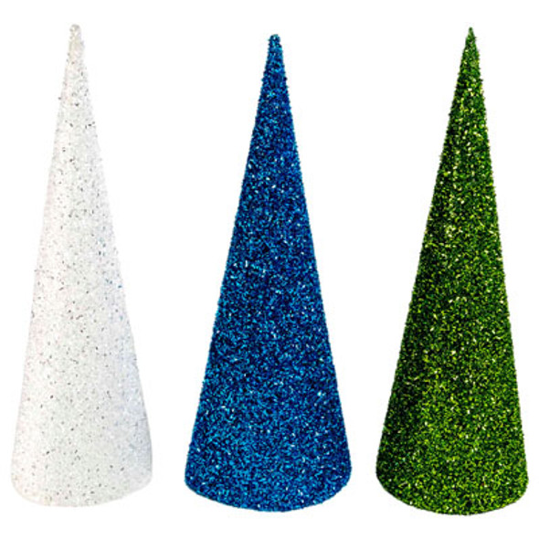 TABLE/FLOOR DECOR GLITTER TREE PVC 15IN 3AST COLORS/XMAS HT BLUE/WHITE/GREEN