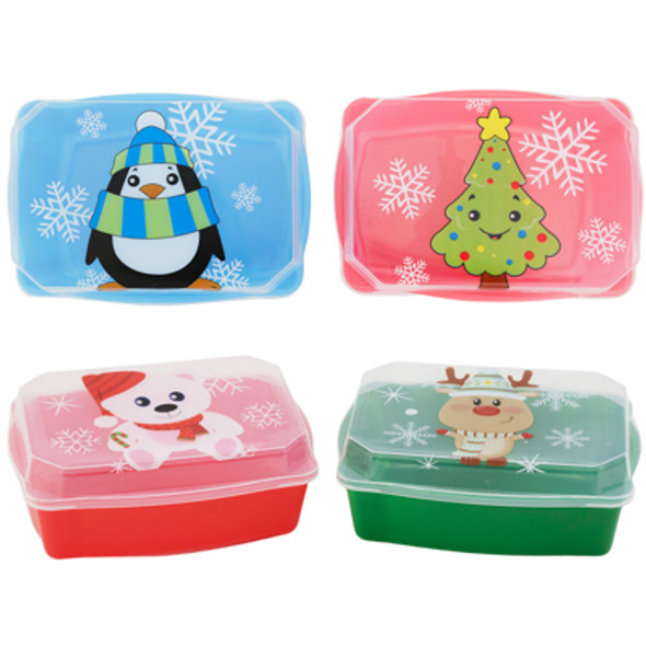 FOOD STORAGE CONTAINER CHRISTMAS RECTANGLE SHAPED SCALLOP EDGE 4DESIGNS/3COLOR 8.19 X 5.9 X 3.35IN