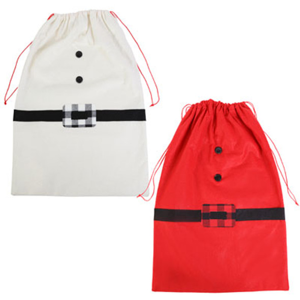 SANTA SACK FELT 18.5 X 26.75IN 2AST COLORS W/BUFFALO CHECK BELT BUCKLE/XMAS HDR