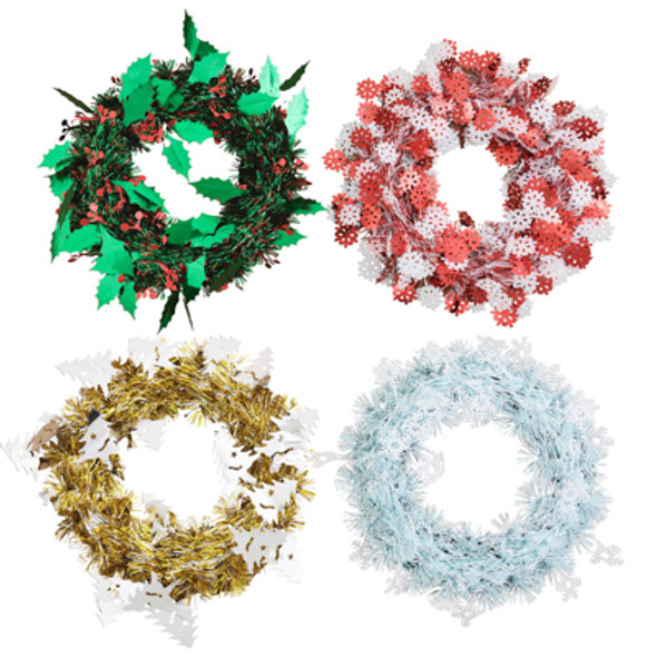 WREATH TINSEL DECOR 9IN 4AST XMAS/HT WREATH TINSEL DECOR 9IN 4AST XMAS/HT