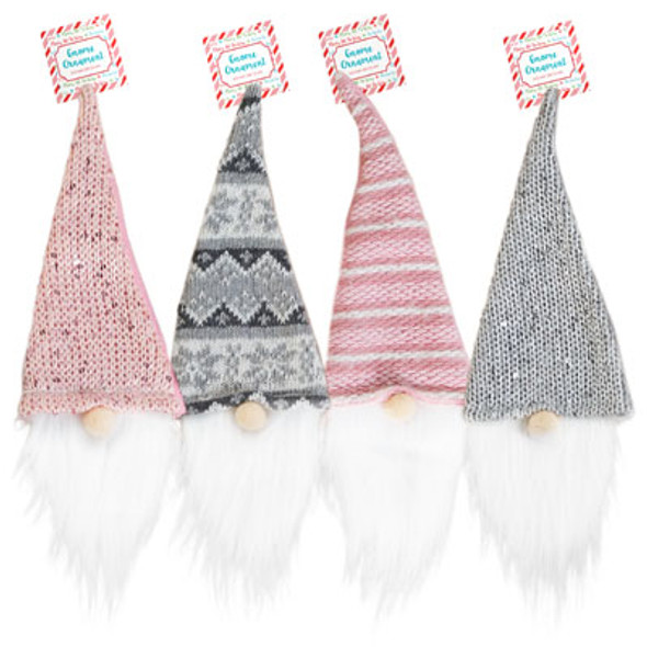GNOME CHRISTMAS ORNAMENT/BOTTLE TOPPER 9.5IN 4AST PINK/SILVER FABRIC HAT/HT GNOME CHRISTMAS ORNAMENT/BOTTLE TOPPER 9.5IN 4AST PINK/SILVER FABRIC HAT/HT