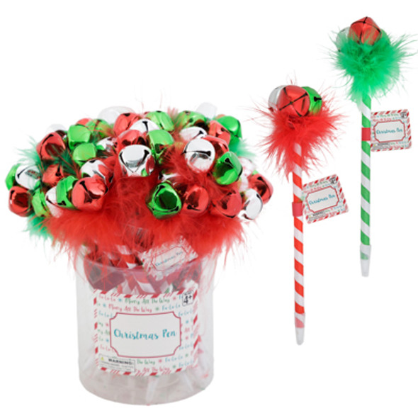 PEN CHRISTMAS 2AST 9INL STRIPE W/FEATHER/BELLS IN 24PC PVC PDQ XMAS LABEL PEN CHRISTMAS 2AST 9INL STRIPE W/FEATHER/BELLS IN 24PC PVC PDQ XMAS LABEL