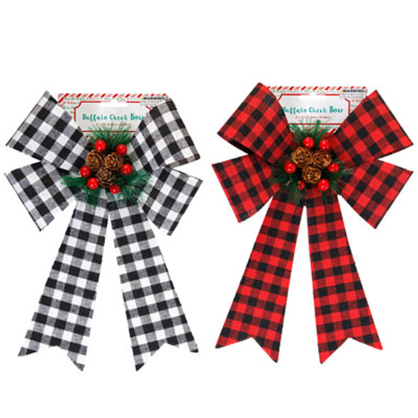 BOW CHRISTMAS BUFFALO CHECK 2AST 8X12 IN W/PINE GREENERY XMAS TCD FABRIC COVERED PVC BOW CHRISTMAS BUFFALO CHECK 2AST 8X12 IN W/PINE GREENERY XMAS TCD FABRIC COVERED PVC
