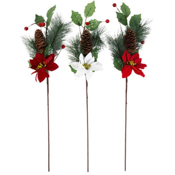 CHRISTMAS PICK 24IN POINSETTIA W/PINE/CONE/BERRIES 3AST XMAS HT CHRISTMAS PICK 24IN POINSETTIA W/PINE/CONE/BERRIES 3AST XMAS HT
