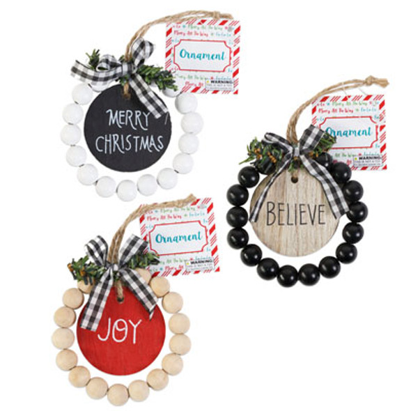 ORNAMENT ROUND W/BEADED TRIM W/BOW 3AST CHRISTMAS HANGTAG ORNAMENT ROUND W/BEADED TRIM W/BOW 3AST CHRISTMAS HANGTAG