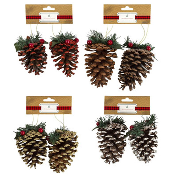 PINECONE ORNAMENT 2PK 4ASSTW/GLITTER GOLD/RED/NATURAL/WHITECHRISTMAS TIE ON HEADER CARD PINECONE ORNAMENT 2PK 4ASSTW/GLITTER GOLD/RED/NATURAL/WHITECHRISTMAS TIE ON HEADER CARD