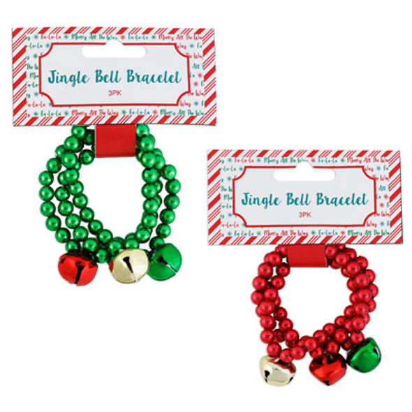 JINGLE BELL BRACELET 3PK 2AST RED/GREEN W/BELLS XMAS HEADER