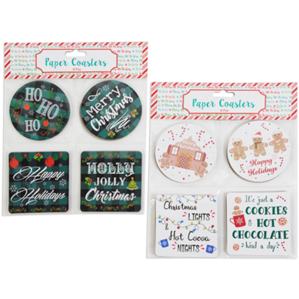 COASTERS PAPER 8PK HOLIDAY 2AST NOVELTY FUN SAYINGS/XMAS PBH COASTERS PAPER 8PK HOLIDAY 2AST NOVELTY FUN SAYINGS/XMAS PBH