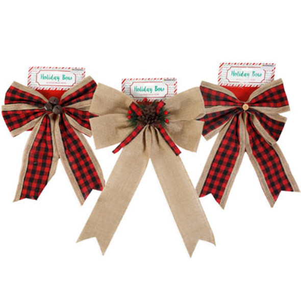 BOW CHRISTMAS 3AST WOODLAND 11X15 IN BURLAP/9X12IN BUFFALO XMAS TCD BOW CHRISTMAS 3AST WOODLAND 11X15 IN BURLAP/9X12IN BUFFALO XMAS TCD