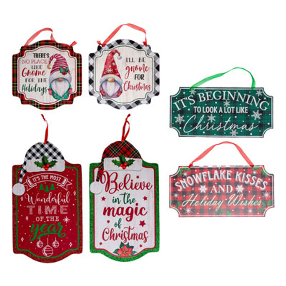 WALL PLAQUE HANGIN CHRISTMAS W/GLITTER TRADITIONAL MDF 6AST HT WALL PLAQUE HANGIN CHRISTMAS W/GLITTER TRADITIONAL MDF 6AST HT