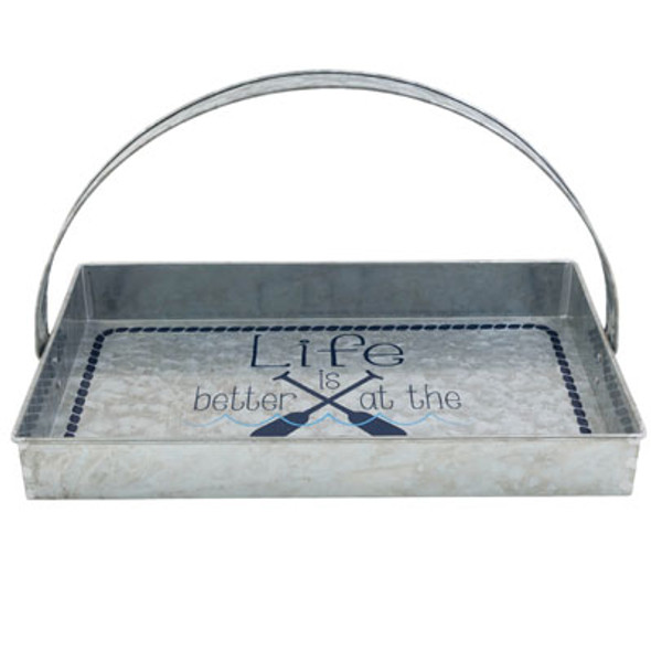 SERVING TRAY W/HANDLE GALVANIZED RECTANGLE LIFE AT LAKE (12.00) SERVING TRAY W/HANDLE GALVANIZED RECTANGLE LIFE AT LAKE (12.00)