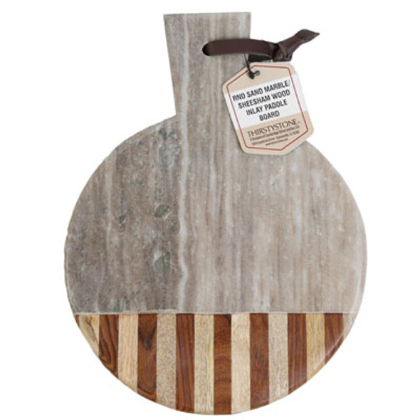 SERVING BOARD PADDLE ROUND WOOD/MARBLE SAND *$15.00* SERVING BOARD PADDLE ROUND WOOD/MARBLE SAND *$15.00*