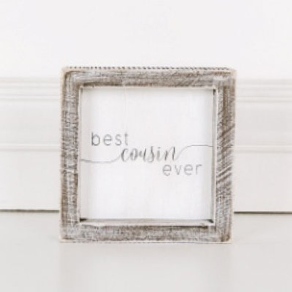 WALL SIGN 5X5 BEST COUSINWOOD FRAMED WHITE/GRAY ($5.50)