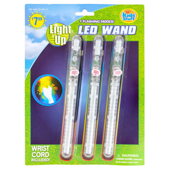 LIGH UP LED WAND 3PK 7 FLASHING MODES PP $7.99 WRIST CORD INCLUDED