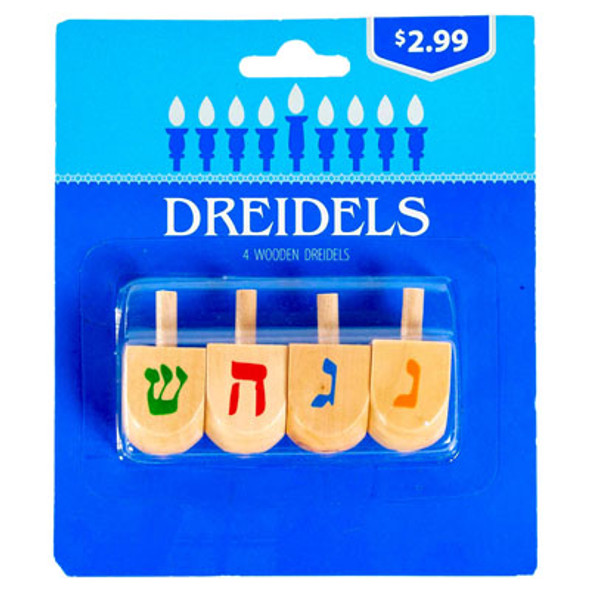 WOODEN DREIDELS 4PK PP $2.99