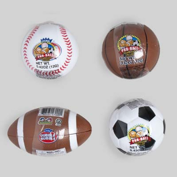 BUBBLE GUM DUBBLE BUBBLE PRO-BALL 72 PC FLR DISP 4ASST GUM-FILLED SPORTS BALLS