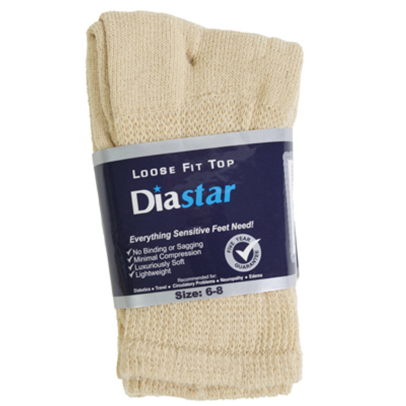 SOCKS 3PK SIZE 6-8 TAN DIABETIC CREW COMFY FEET PEGGABLE