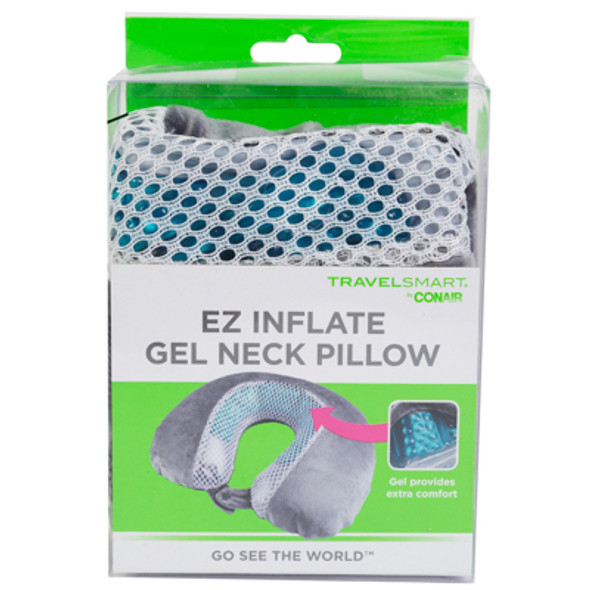 NECK PILLOW INFLATABLE GEL GREY TRAVEL SMART
