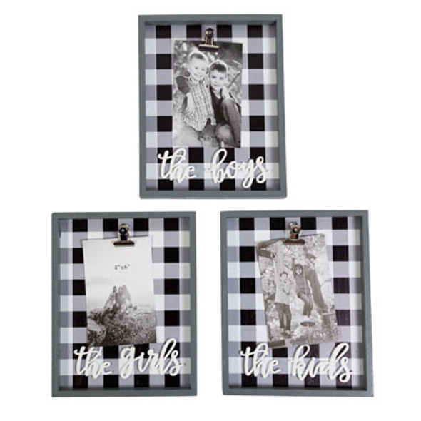 PHOTO CLIP BLACK/WHITE PLAID 4X6 OPENING 3ASST 8.38X.88X10.13