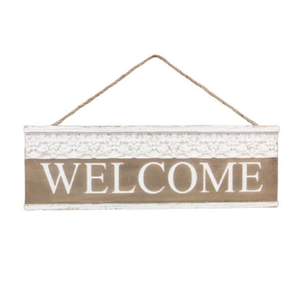WALL SIGN WELCOME ROPE HANGERWOOD 19.25X1.06X5.91