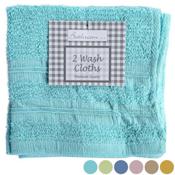 WASH CLOTHS 2 PK 12X12 ASSORTED COLORS PEGGABLE SEE N2 #WT837-21