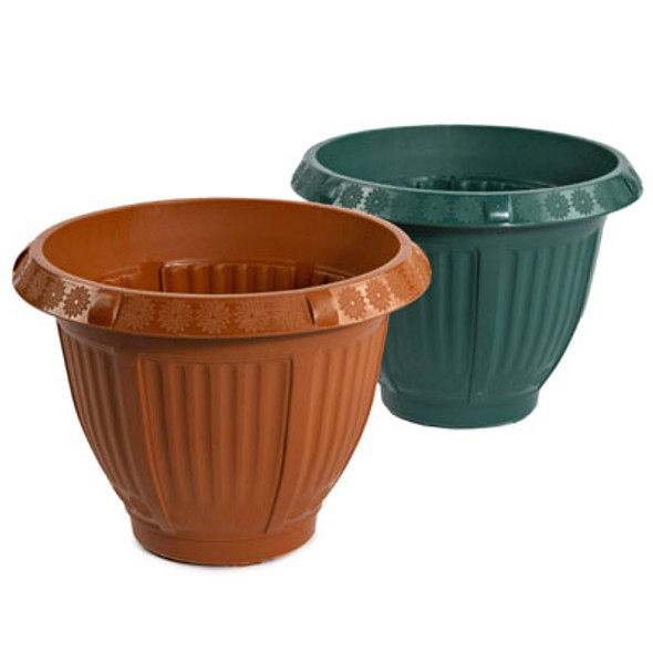 PLANTER 10 INCH ROUND COLUMN & FLOWER DESIGN 2 COLORS#6029 NO PUNCHED HOLES PLANTER 10 INCH ROUND COLUMN & FLOWER DESIGN 2 COLORS#6029 NO PUNCHED HOLES