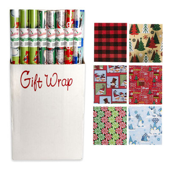 GIFT WRAP CHRISTMAS 100 SQ FT1.5IN CORE ASST DESIGNS PP $6.99 30 INCH WIDTH