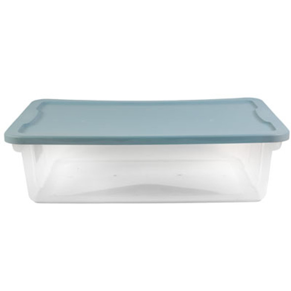 STORAGE CONTAINER 28QT PLASTIC SNAP LOCK CLEAR/AQUAMARINE 23.5X16.125X6IN STORAGE CONTAINER 28QT PLASTIC SNAP LOCK CLEAR/AQUAMARINE 23.5X16.125X6IN