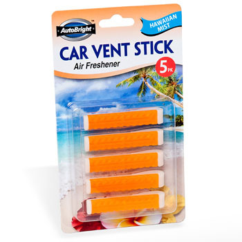 AIR FRESHENER HAWAIIAN MIST CAR VENT STICK 5PK CARDED