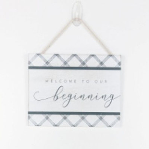 WALL DECOR 9X7 BEGINNINGHANGING TILE WHITE/GRAY ($5.00)