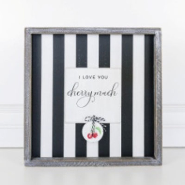 WALL DECOR 12X12 LOVE CHERY MUCH WOOD BLK/WHT/RD/GRN ($15.50)