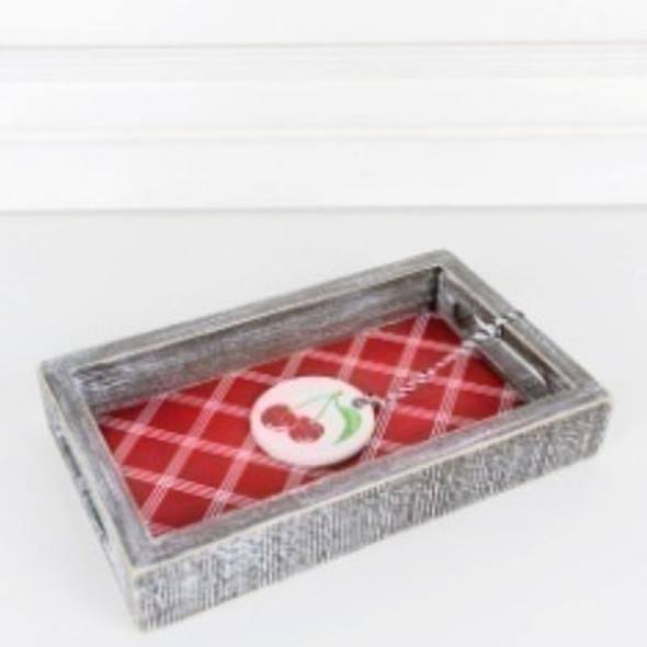 TRAY WOODEN 10X6 CHERRY RED/WHITE/BLACK ($11.00)