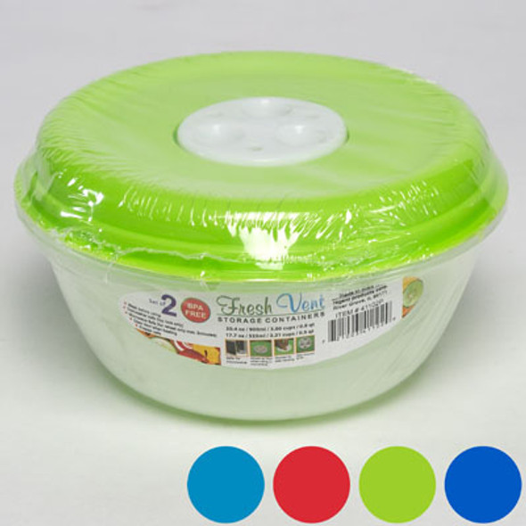 FOOD STORAGE SET/2 17.7 OZ AND 30.4 OZ ROUND FRESH VENT 4 COLOR LIDS IN PDQ #5313-2 FOOD STORAGE SET/2 17.7 OZ AND 30.4 OZ ROUND FRESH VENT 4 COLOR LIDS IN PDQ #5313-2