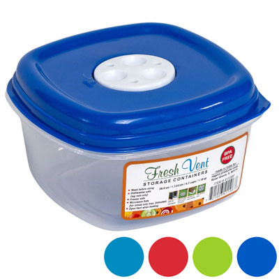 FOOD STORAGE CONT 38 OZ 1.18 QT SQUARE FRESH VENT 4 COL LIDS IN PDQ #5235N