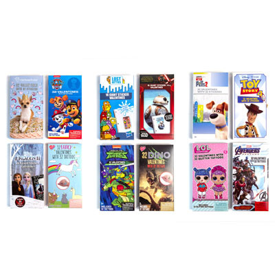 VALENTINE CARDS LICENSED DELUXE 12ASST IN 75PC PDQ SEE N2